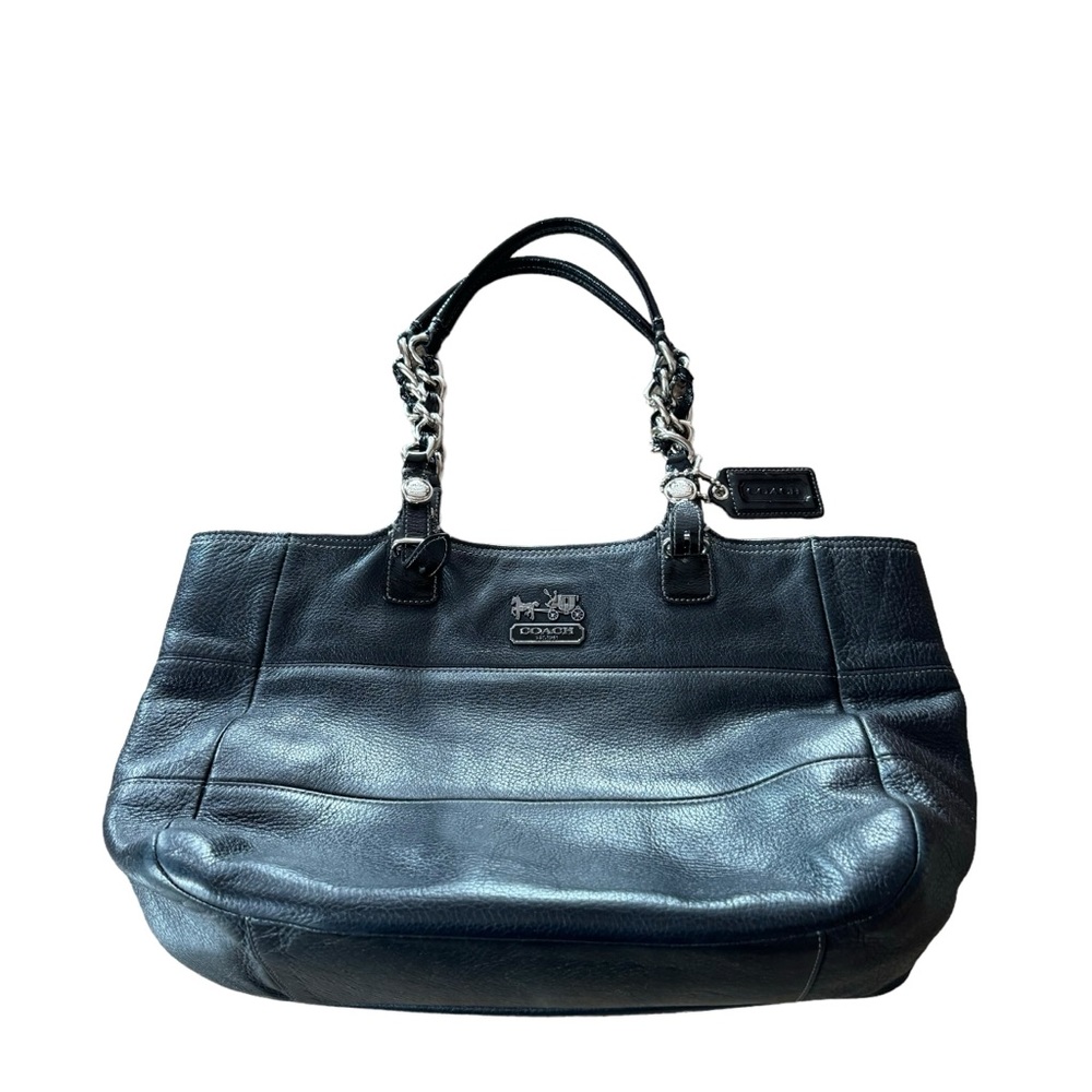 Coach Black Pebbled Leather Madison Tribeca East West Bag Chain/Leather Handles - Picture 1 of 15